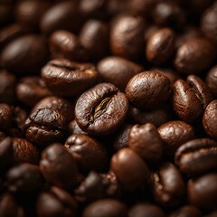Macro detail of coffee beans with rich brown tones and soft natural light