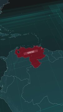 Vertical portrait, zoom in to the map of Venezuela, with text and textless.