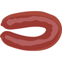 A Single Large Ring Sausage With A Dark Reddish Brown Casing And A Lighter Reddish Brown Interior...