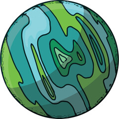 Abstract Planet Globe With Swirling Green and Blue Tones and Contour Lines Representing Topography or Data Patterns