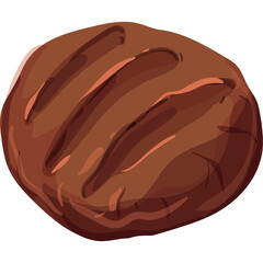Brown Loaf of Bread with Golden Crust and Deep Score Marks Isolated on Transparent Background Realistic Food Illustration