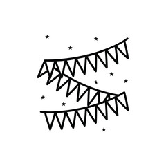 Three rows of banner flags interspersed with scattered star shapes