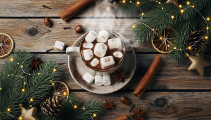 Winter Comfort Hot Chocolate with Marshmallows Amid Festive Christmas Decor