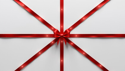 Elegant Christmas Gift Design Red Ribbons and Sparkling Lights on a White Background