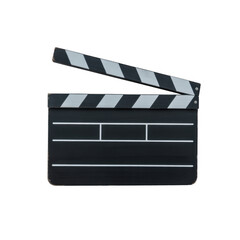 Obraz premium Black film clapboard with white stripes isolated on a transparent background