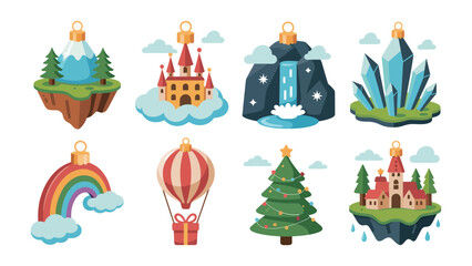 Magical Ornaments: A captivating illustration showcases a collection of enchanting Christmas ornaments, each a unique miniature world, evoking a sense of wonder and festive cheer.