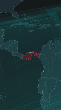 Vertical portrait, zoom in to the map of Panama, with text and textless.