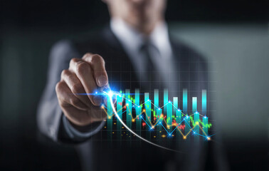 Stock Market Analysis: Businessman Drawing Growth Chart.