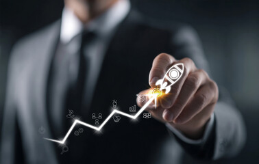 Business Startup Rocket Launch. Growth and Success Concept.