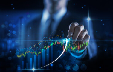 Financial Growth Chart with Businessman, Arrow Up