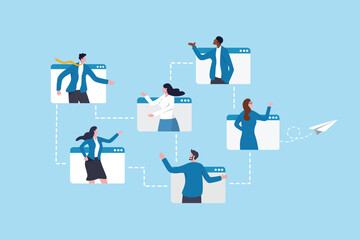 Workflow management process, project meeting organization, teamwork progress flowchart, office working process concept, business people colleagues working together in project workflow plan diagram.