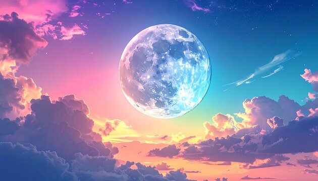 Majestic Moonlit Sky - A Dreamy Celestial Landscape. - Powered by Adobe