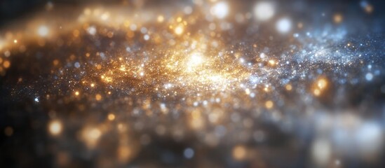 Sparkling gold and silver cosmic dust. Background nebula. Design use