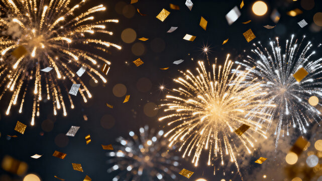 Golden fireworks celebration night sky