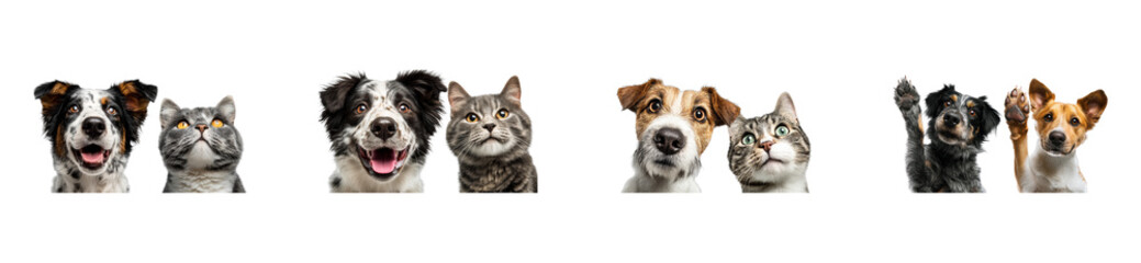 Obraz premium Group of dogs and cats peeking over a black surface