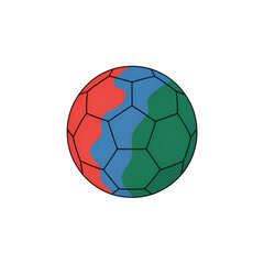 Abstract soccer ball with colorful panels on a black background isolated on white background isolated on transparent background
