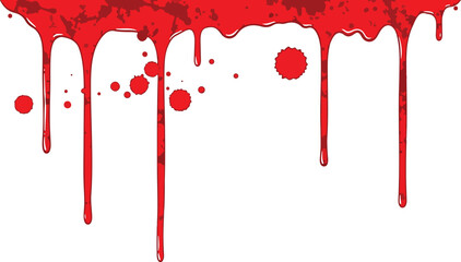Red cartoonish blood drips and splatters against a white background creating a spooky graphic design element