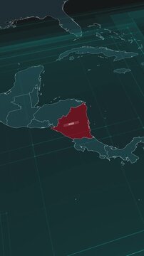 Vertical portrait, zoom in to the map of Nicaragua, with text and textless