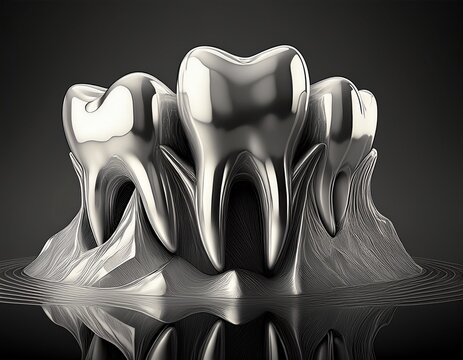 Dental Health Illustration: Gleaming Silver Teeth with Abstract Design for Oral Care Awareness.
