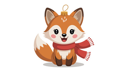 Festive Fox Ornament: An adorable cartoon fox, rendered with cheerful charm, transformed into a delightful Christmas ornament, exuding holiday cheer. 