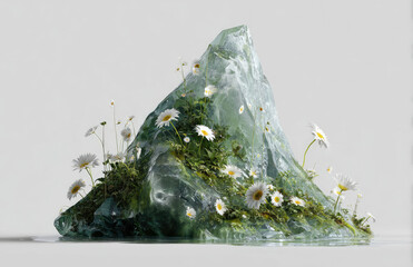 Translucent Peak Adorned with Delicate White Flowers
