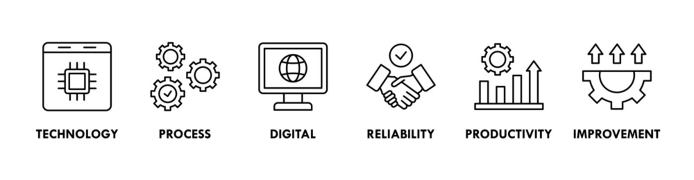 Automation banner web icon vector illustration concept for robotic technology innovation systems with icon of process, digital, reliability, productivity, and improvement
