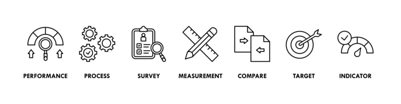 Benchmarking banner web icon vector illustration concept for the idea of business development and improvement with an icon of performance, process, survey, measurement, compare, target, and indicator