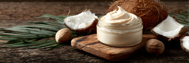 Creamy coconut essence swirls rustic tropical indulgence, celebrating National Coconut Day, luscious island escape in a jar