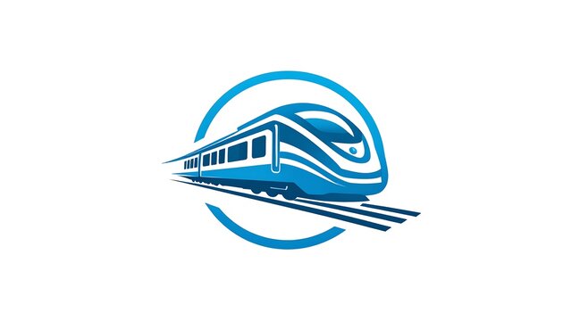 Modern High-Speed Train Logo Design on Tracks.