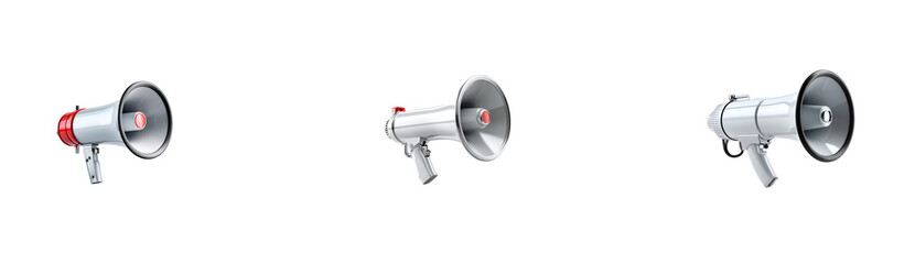 Three megaphones, isolated on black background