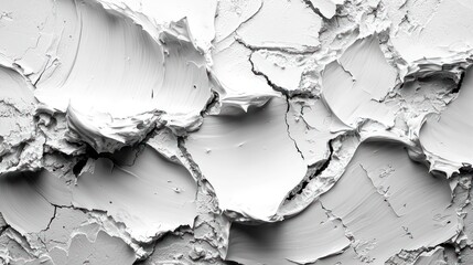 Thickly applied white paint creates textured, abstract surface