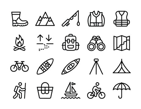 Outdoor camping hiking travel adventure icons collection