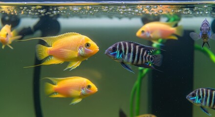 Obraz premium Colorful Aquarium Fish Swimming in a Freshwater Environment.