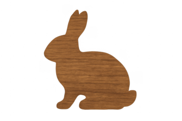 Wooden rabbit cutout silhouette on transparent background
