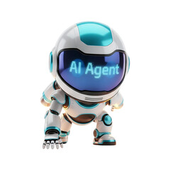 Cute AI robot agent ready for action with digital screen face