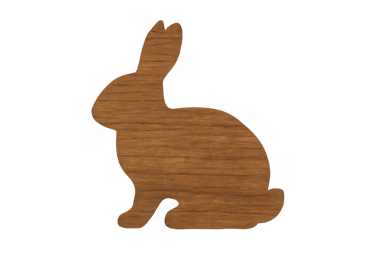 Wooden rabbit cutout silhouette on transparent background