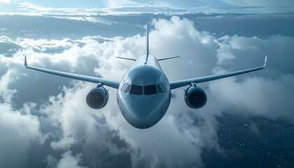 Commercial airplane soaring majestically above a sea of clouds during daylight, offering a breathtaking aerial perspective