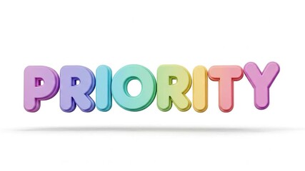 Dynamic 3D 'Priority' sign in soft pastel hues against a clean white background.