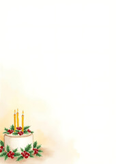 Christmas Candle Cake Watercolor A4 Background
