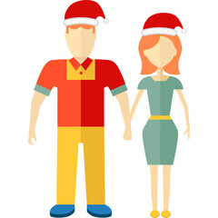 Couple Wearing Santa Hats Standing Together Holding Hands In A Flat Design Style With A Transparent Background