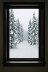 Winter Snow Forest Window View Nature Cold Season Christmas Landscape