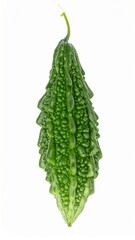 Fresh bitter melon (gourd), warty green skin and distinct bitter flavor, isolated on pure white background.
