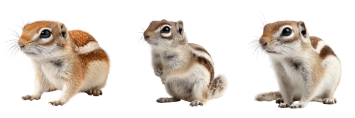 Set of Chipmunk holding a pinecone, surrounded by forest floor foliage, real photo, wildlife photography, nature enthusiasts on transparent png background. Ai generated