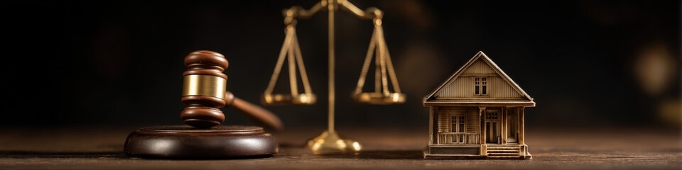 Justice Scales, Gavel, and House Model: Real Estate and Legal Issues