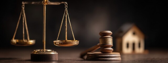 Justice Scales, Gavel, and House Model: Real Estate and Legal Issues