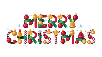 Obraz premium Merry Christmas Greetings: Festive holiday typography composed of cheerful symbols, with decorative elements like bells and ornaments, conveying the spirit of the season.