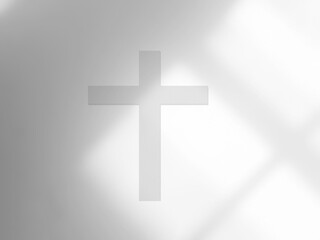 Obraz premium Cross christian god religion on shadow wall floor background, jesus church worship pray catholic grace christ, symbols christ love holy spiritual hope peach victory spirit meditation catholicism