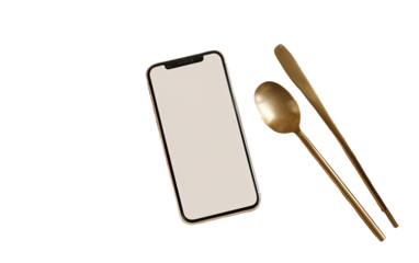 Gold cutlery and smartphone