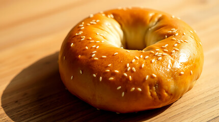 Freshly baked golden-brown bagel bread.