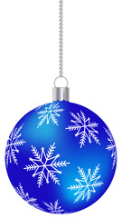 Blue hanging ball design element with snowflakes